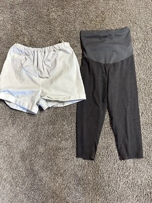 Lot Of 2 Maternity Shorts  Womens Size Small Maternity  Leggings White Gray - Image 1 of 4