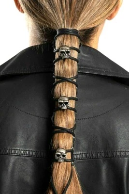 Hair Glove® Cuero Calavera Cordones Cola de Caballo Soporte Cabello 8" Foto 1 de 4