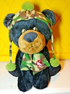 PETTING ZOO 1994 GREEN CAMOUFLAGE SNOW SKI BUM HAT SCARF PLUSH BLACK TEDDY BEAR - Picture 1 of 9
