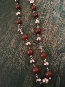 Paparazzi Necklace and Earrings Set Silver Tone and Brown 34” - Picture 1 of 5