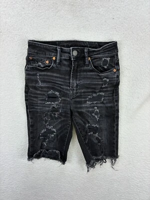American Eagle Airflex+ Denim Shorts Men’s Size 26 Black High Rise Distressed - Image 1 of 4