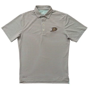 Johnnie-O Polo Shirt Mens S Hoover NHL Anaheim Ducks Stretch Green Striped - Picture 1 of 7