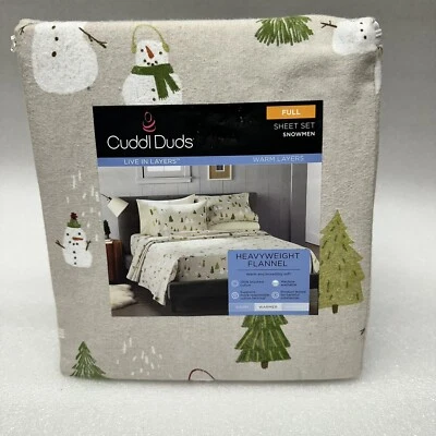 Novo CONJUNTO DE 4 LENÇÓIS DE FLANELA DE ALGODÃO CUDDL DUDS BONECOS DE NEVE ÁRVORES -Roupa de cama quente para férias - Imagem 1 de 3
