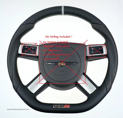 OEM Mopar custom Steering WheeI SRT8 HEMI +Flat bottom +thicker +metal logo - Image 1 of 4
