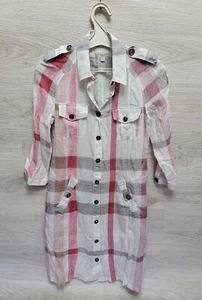 Authentic Burberry Brit Checkered Cotton Linen Long Shirt Dress Sz US 10 UK 12 - Picture 1 of 16