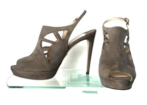 Prada Gray Suede/Leather Slingback Heel Platform Buckle Pumps Shoes US 9  EU 40 - Picture 1 of 9