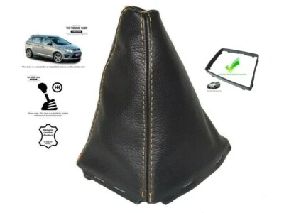 Cuffia Leva Cambio Per Ford C-Max II 2010-19 Pelle Cuciture Arancia + Telaio - Immagine 1 di 4