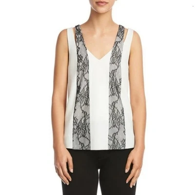 Blusa Bailey 44 Top 10 Marfil Seda Negro Encaje Moderna Carrera Neutra Mínima NUEVA Foto 1 de 4