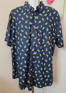 George Blue Pineapple Button Up Shirt Mens 2XL Chest 54 Short Sleeve 205-35497 - Picture 1 of 5