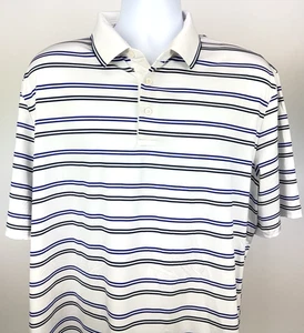 RLX Ralph Lauren Golf Polo Shirt White Black Blue Striped XL Performance Wicking - Picture 1 of 4