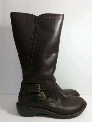 UGG Boots Rosen 高拉链及膝女式 6 码 EUR 37 棕色皮革羊皮 — 第 1/4 张图片