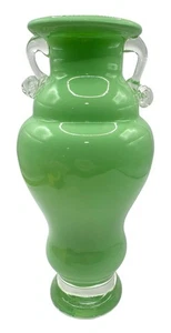 "Florero de vidrio artístico verde menta con asas aplicadas transparentes 8""" - Imagen 1 de 4