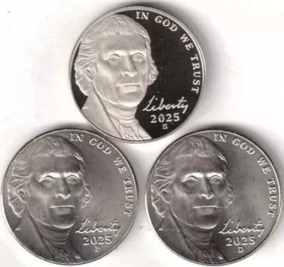 2025 P D S San Francisco Proof Jefferson níquel com moedas Filadélfia e Denver - Imagem 1 de 2