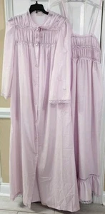Vtg 2 Pc Sz M Diane Von Furstenberg Pink Nightgown & Robe w Lace Cottagecore DVF - Picture 1 of 13