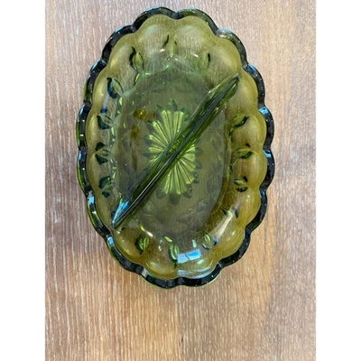 Plato dividido Anchor Hocking Fairfield vidrio verde relish alvacate vintage Foto 1 de 4