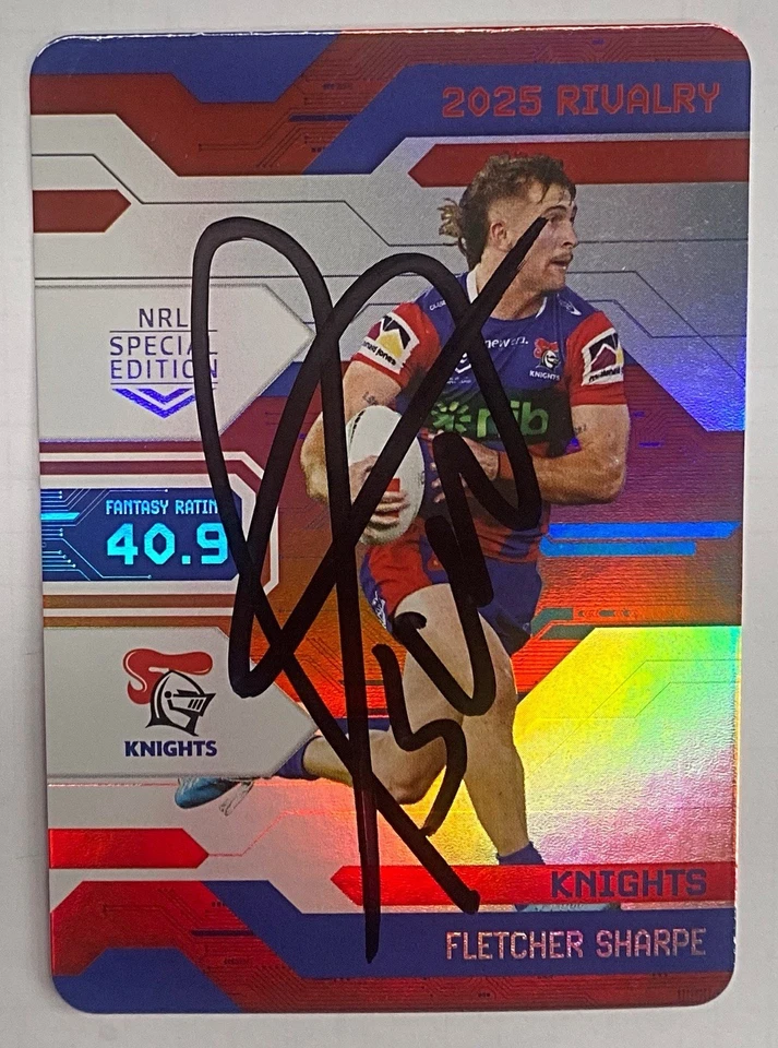 Tarjeta de juego de rivalidad Fletcher Sharpe Newcastle Knights 2025 NRL TARJETA FIRMADA Foto 1 de 1