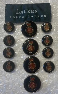 Lauren Ralph Lauren Blazer Button Set 12 Blue Red Gold Enamel Coat Of Arms “LRL” - Image 1 of 4