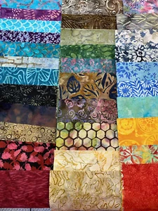 Layer cake Batik cotton fabric lot of 32 pieces 10" x 10" Variety - Picture 1 of 5