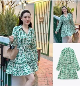 ZARA WOMAN NWT SS23 GREEN PRINTED SHORT COTTON SUMMER AMELIE DRESS 2548/042 M - Picture 1 of 8