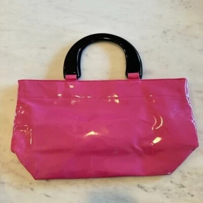 Bolso de Mano Neiman Marcus Vintage Inspirado Rosa Vinilo Negro Lucite Asa Superior Foto 1 de 4
