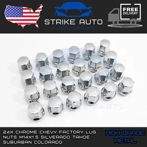 24x Chrome Chevy  Factory Lug Nuts M14x1.5 Silverado Tahoe Suburban Colorado - Picture 1 of 2
