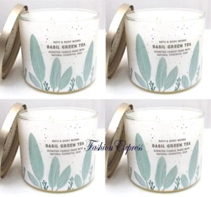 BATH & BODY WORKS BASIL GREEN TEA 3-WICK SCENTED CANDLE (LOT 4 PCS) - Picture 1 of 1