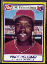 VINCE COLEMAN 1991 Topps Post Insert #5 of 30.  CARDS