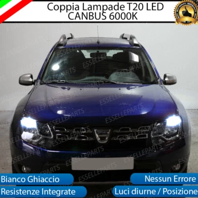 COPPIA LUCI DIURNE DRL LED T20 CANBUS DACIA DUSTER 6000K BIANCO 100% NO ERROR - Immagine 1 di 2