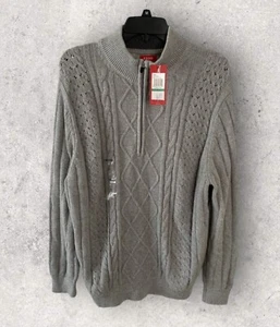 IZOD Main St Cottage 1/4 Zip Cable Knit Sweater Men’s Large Gray NEW - Picture 1 of 5