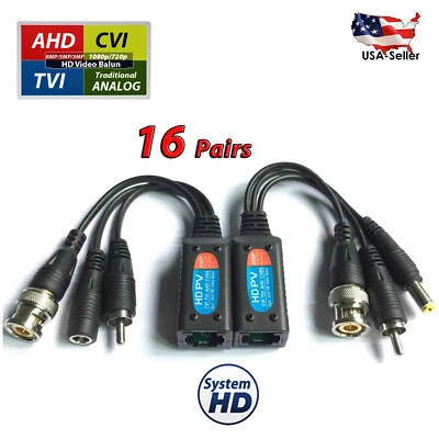 16 Pairs Megapixel Video Balun UTP BNC to RJ45 Cat5e Cat6 Cabling 8MP 5MP 2MP - Image 1 of 4