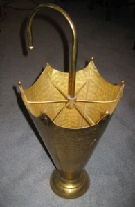 Vintage Brass Umbrella Cane Holder Parasol Stand Curved Handle 26” - Picture 1 of 2