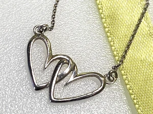 Vintage Sterling Silver Necklace Pendant 925 Two Hearts 2.14g - Picture 1 of 7