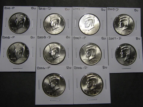 2006 2007 2008 2009 2010  P  D  KENNEDY HALF DOLLARS FROM MINT ROLLS (10 Coins) Cover