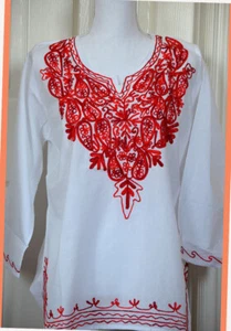 Túnica Top Kurti de India Grande Color Cachemira Blanco Color Algodón - Imagen 1 de 5