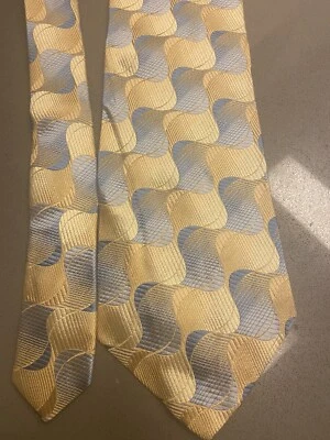 Bachrach Men's Silk Necktie Gray & Blue Swirl On Yellow Pattern 60 x 4" - Image 1 of 4