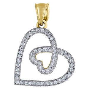 10kt Two-Tone Gold Womens CZ Double Hearts Love Charm Pendant - Picture 1 of 1