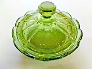 Fostoria Olive Green Coin Glass Large Covered Candy Bowl Dish With Lid - Bild 1 von 6