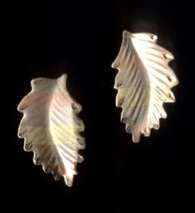 New 14K Solid Yellow White & Rose Gold 14mm Leaf Petal Feather Stud Earrings FH - Picture 1 of 2