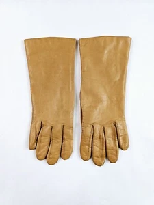 Aris Women's Size 7 1/2 Cashmere Lined Tan Brown Leather Gloves Vtg - Picture 1 of 11