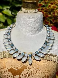 Vintage Soft Blue and Pearlized Rhinestone Necklace - Picture 1 of 5