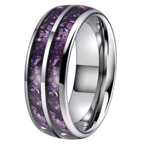 Tungsten Carbide Ring Men's Purple Gemstone Inlay Anniversary Engagement Jewelry - Picture 1 of 7
