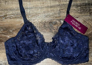 Adored By Adore Me ~ Women's Chelsey Unlined Underwire Bra Lace Navy Blue ~ 32D - Picture 1 of 4