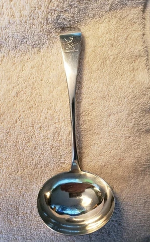 English Sterling Silver Cream Sauce Ladle with Crest George Turner 1824 Exeter Cover