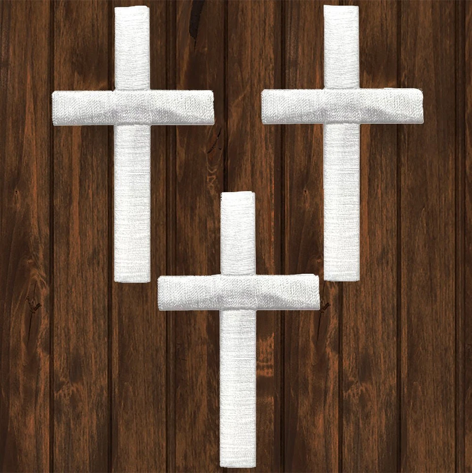 Large White Cross Embroidered Patch — 3-Pack — Iron On - Image 1 of 1