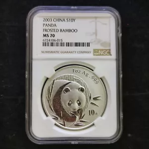 Frosted Bamboo - 2003 China 10 Yuan 1 oz Panda Silver Coin NGC MS 70 - Picture 1 of 2