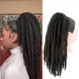 18" Afro Kinky Curly Ponytail Clip in Hairpieces Drawstring Pony Tails Synthetic - Picture 1 of 32