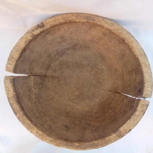 Antique Handmade 19th Century French Provincial Soft Wood Bowl Metal Repairs 9” - Picture 1 of 22