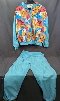 Jaqueta e calça feminina combinando forrada colorida anos 1980 tamanho grande - Imagem 1 de 4