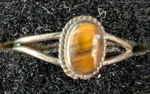 Vintage Sterling Silver w/ finer twisted wire TIGER'S EYE Splint Ring sz 6.5, 7 - Picture 1 of 6