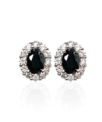 Oval Halo Stud Swarovski Elements Crystal Earrings 18K White Gold Plated - Image 1 of 2